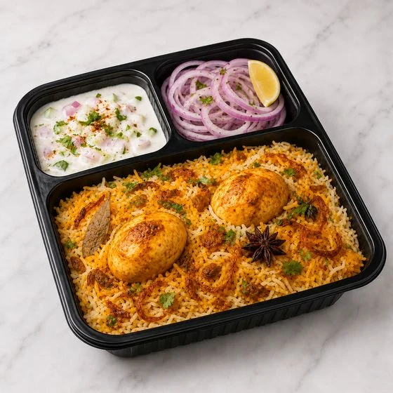 Egg Dum Biryani + Raita