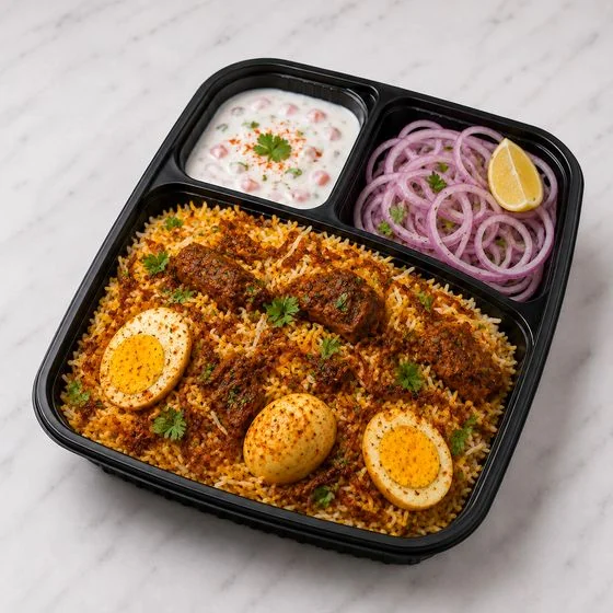 Kashmiri Mutton Dum Biryani + Raita