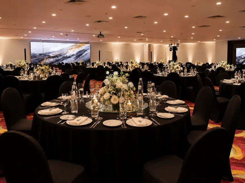 Gala banquet with full table settings