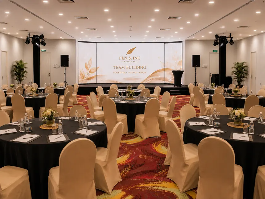 Round tables set for a team session