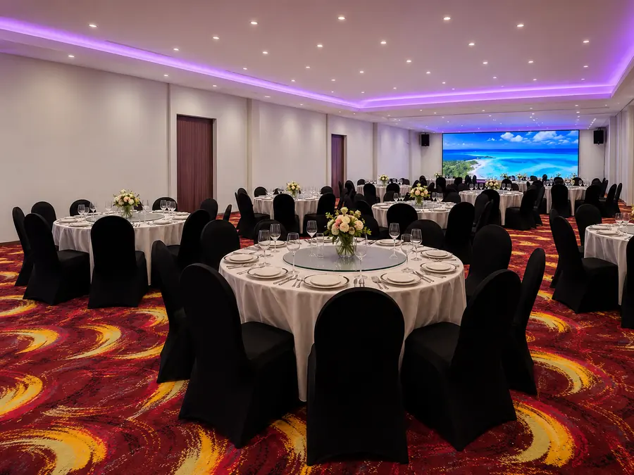 Banquet dressed with floral centrepieces
