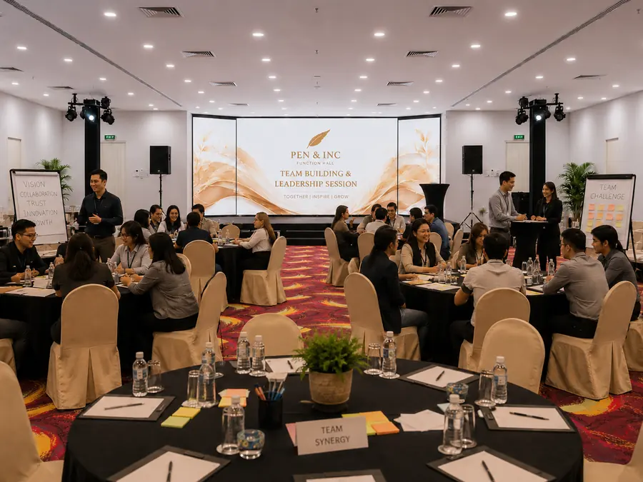 Team-building session at round tables