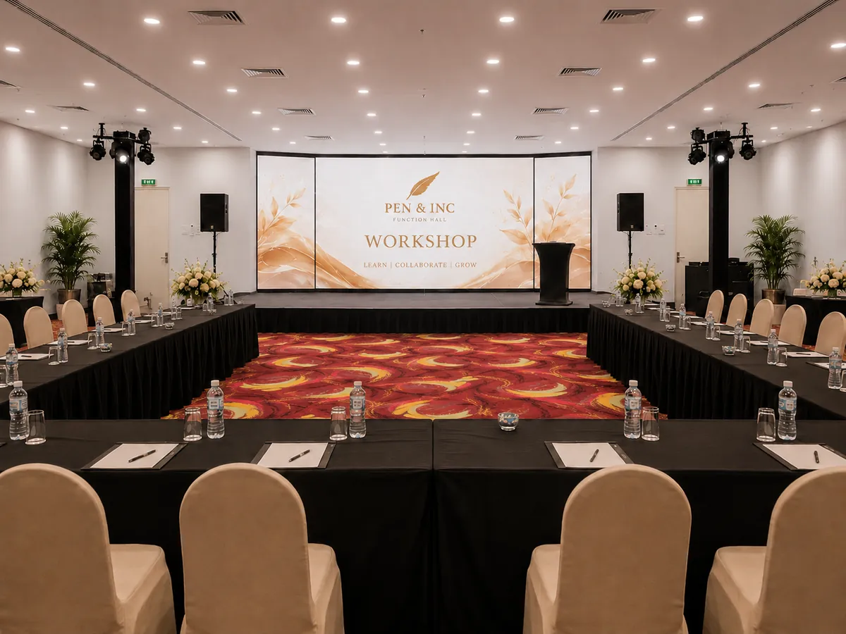 PEN, Function Hall 3, set classroom style for a workshop